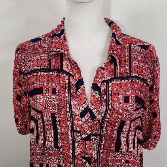 Lucky Brand Red Boho Top Size Small Lucky Brand Red Top with Tie Waist - Picture 2 of 6